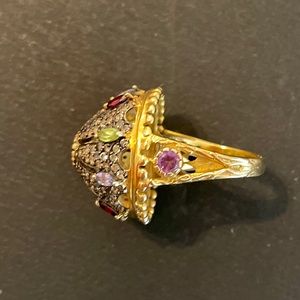 Large Gemstone and Diamond Dome Ring